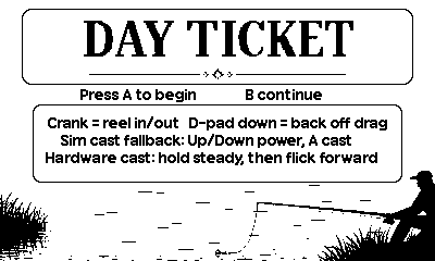 Day Ticket Playdate title screen showing casting controls
